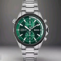 Hugo Boss HB1513930 Globetrotter Mens' Green Dial Stainless Chrono Watch + Bag