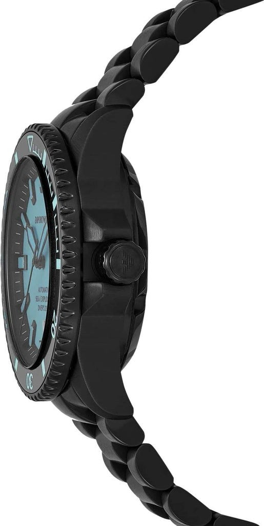 Emporio Armani Sea Explorer Automatic Blue Dial Black Strap Watch. Men's Ar60084