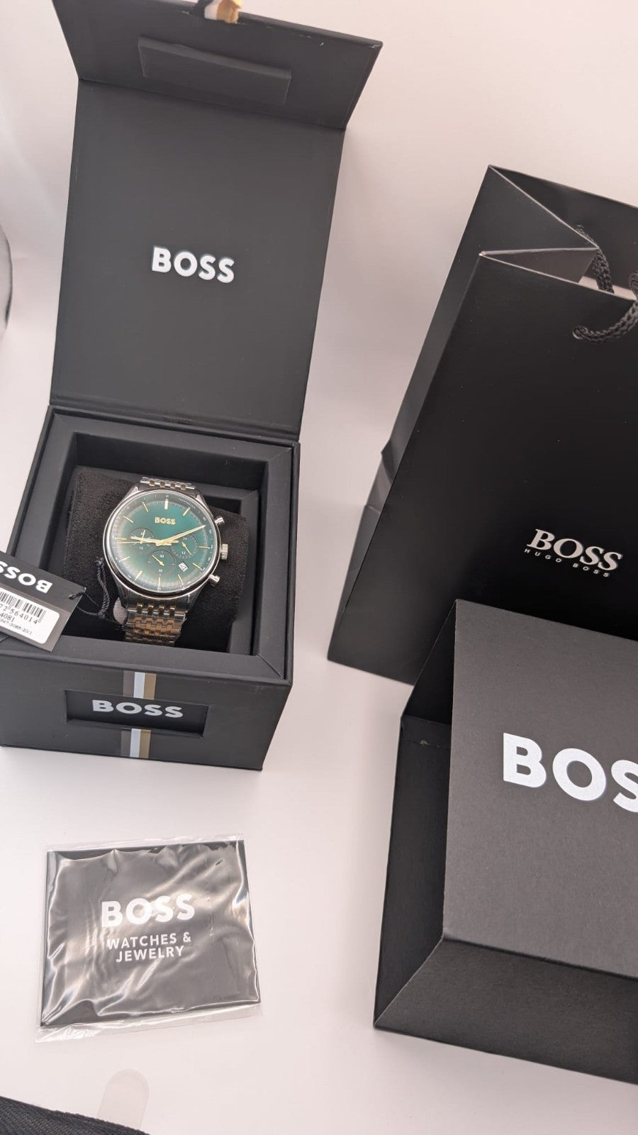Hugo Boss Gregor 1514081 Men's Watch Green Dial Two-Tone Gold Steel Bracelet 45m