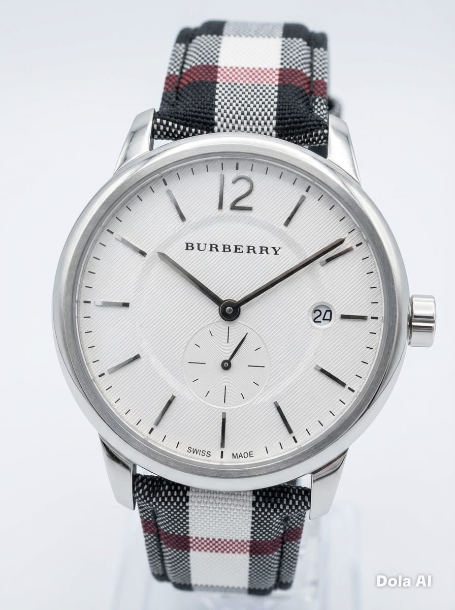 BURBERRY BU10002 Classic Horseferry Silver Dial Leather Strap Mens Watch 40mm