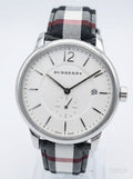 BURBERRY BU10002 Classic Horseferry Silver Dial Leather Strap Mens Watch 40mm