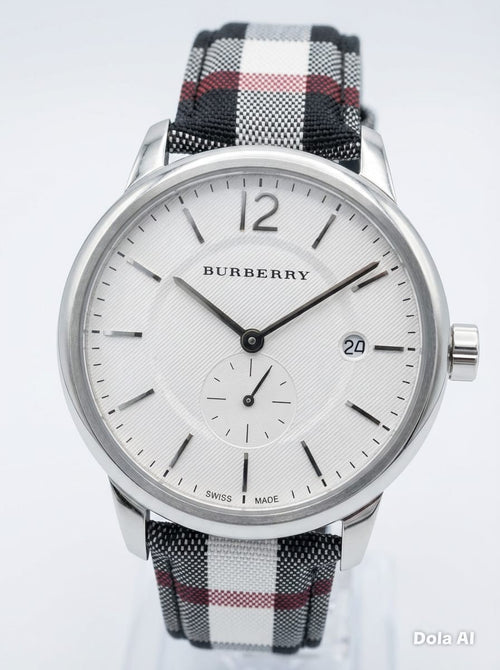 BURBERRY BU10002 Classic Horseferry Silver Dial Leather Strap Mens Watch 40mm