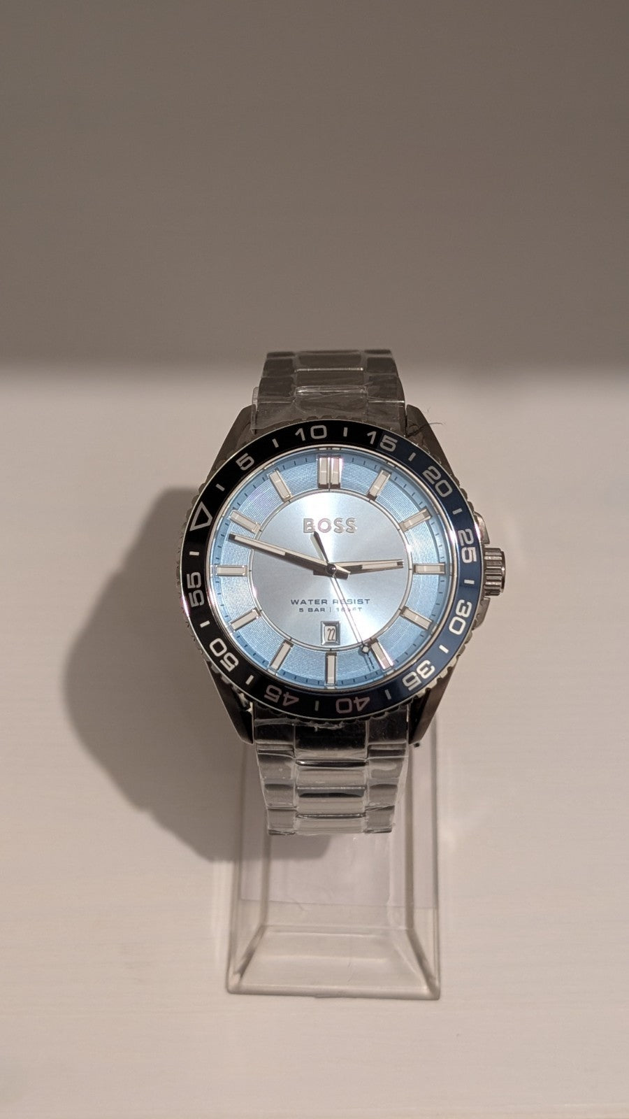 BOSS Men's watch RUNNER 3H Collection light blue dial black blue bezel 1514207