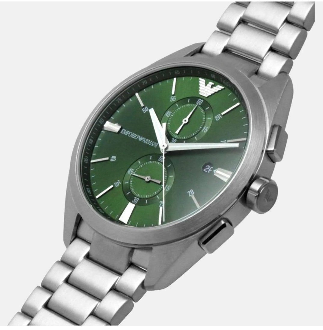 Armani AR-11480 Mens Chronograph Watch. Brand New Silver Green Warranty