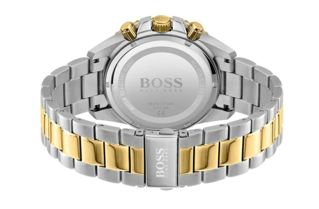 Hugo Boss HB1513908 Admiral Mens' Black & Gold Stainless Chrono Watch + Gift Bag