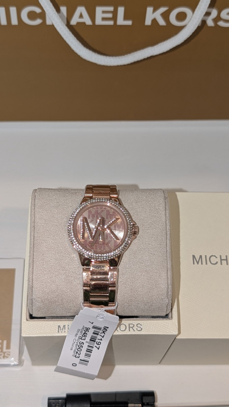 Michael Kors Camille Women's Watch MK7197 Rose Gold With Michael Kors Logo. 32mm