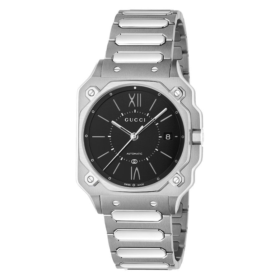 Gucci G-Flat Automatic  36mm Black Dial Men's Watch YA166401 Stainless Steel NEW