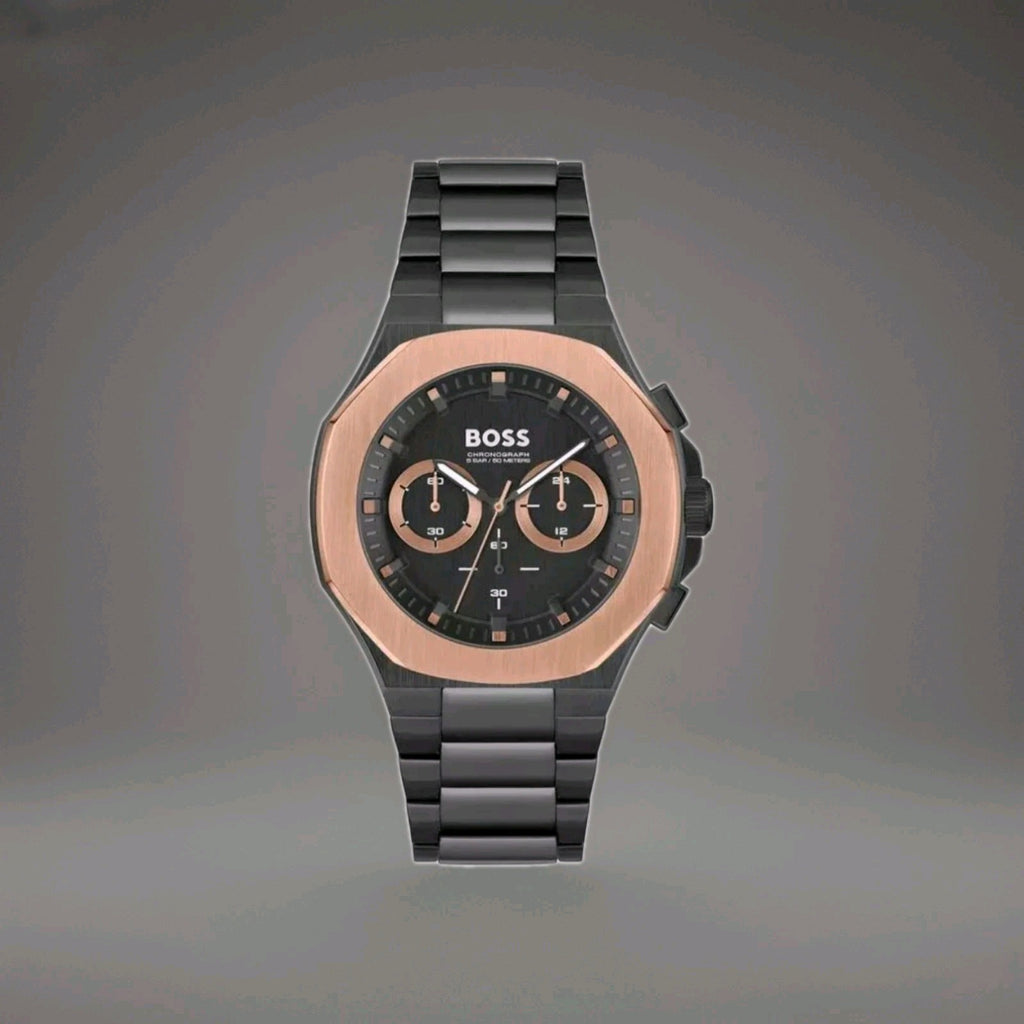 Boss Taper Men’s 45mm Black/Brass Bezel Two-Tone Stainless Steel 1514090