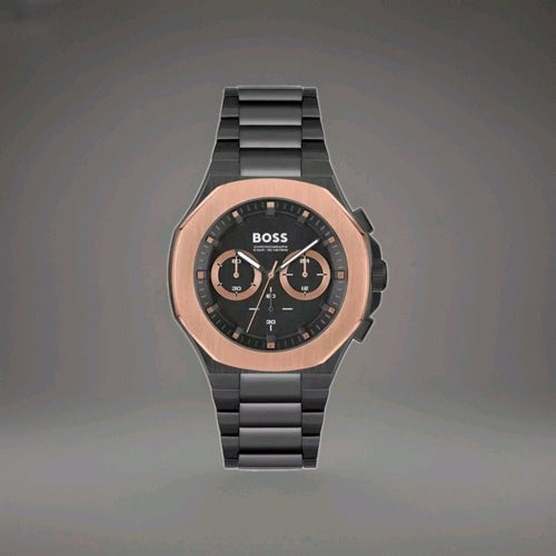 Boss Taper Men’s 45mm Black/Brass Bezel Two-Tone Stainless Steel 1514090