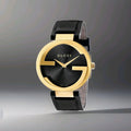 Gucci YA133326 Interlocking Unisex Black Dial Leather Strap Watch