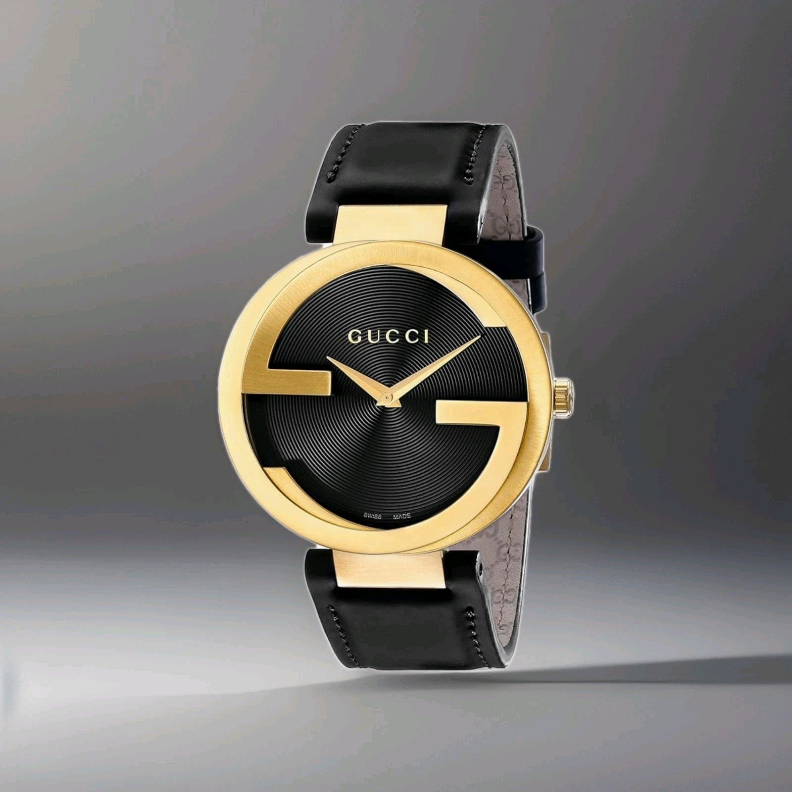 Gucci YA133326 Interlocking Unisex Black Dial Leather Strap Watch