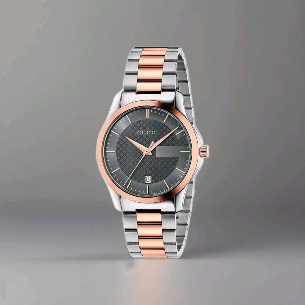 GUCCI G-Timeless YA126446  Swiss QuartzGrey Dial Silver & Rose Gold Watch38mm 