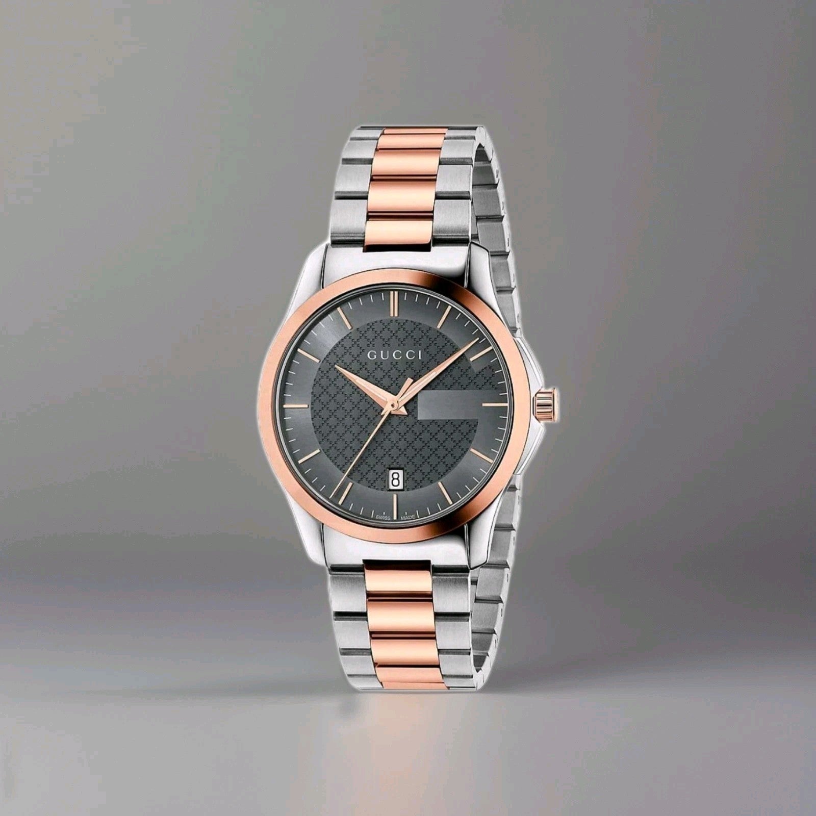 GUCCI G-Timeless YA126446  Swiss QuartzGrey Dial Silver & Rose Gold Watch38mm 