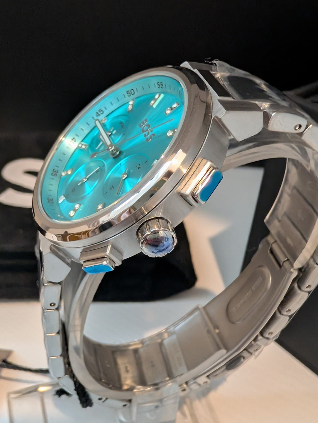 Hugo BOSS One Multifunction Womens Watch Silver With Blue Dial 1502763 38mm New