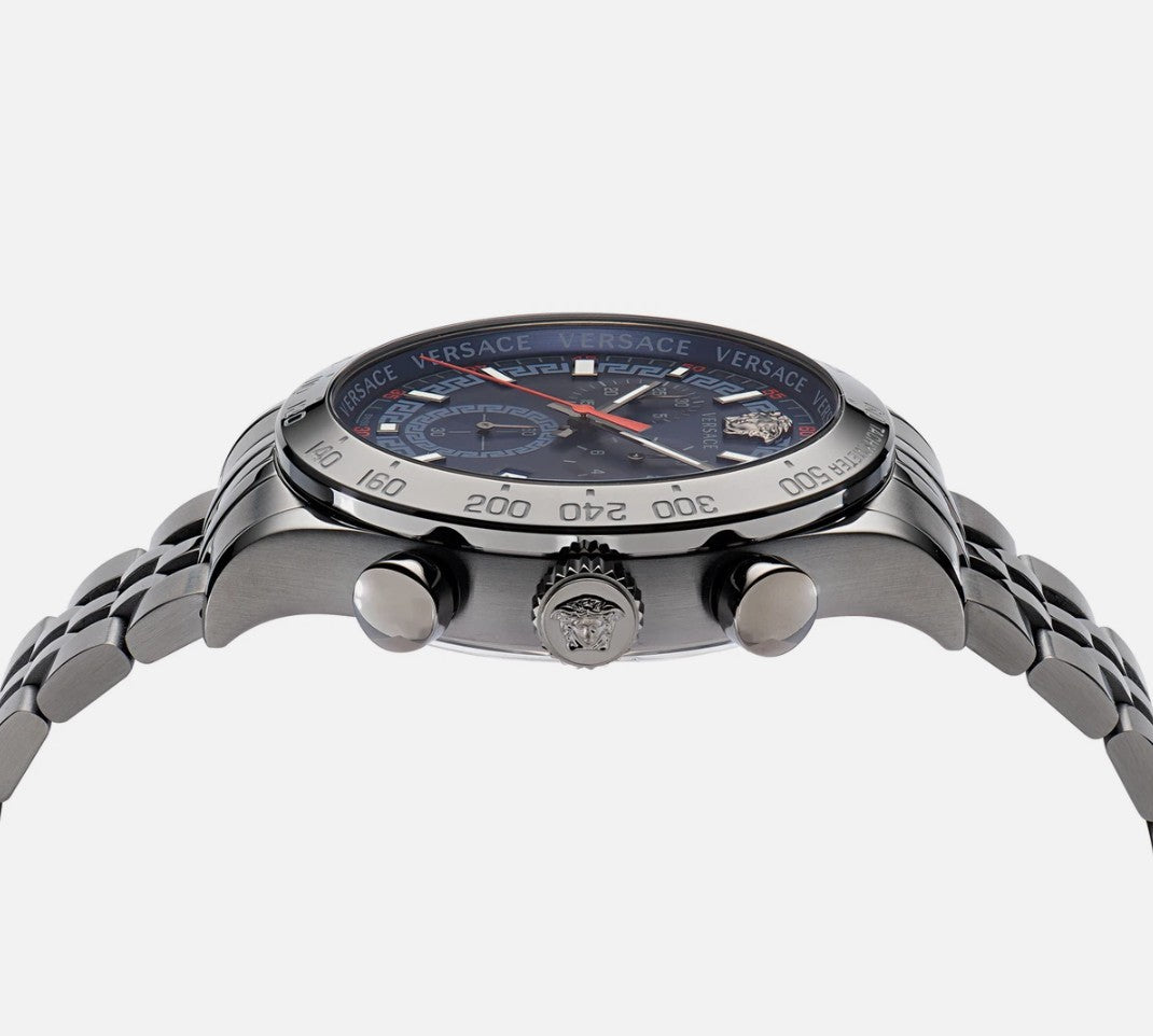 NEW Versace VE2U00722 Hellenyium Chrono blue gray Stainless Steel Men's Watch 