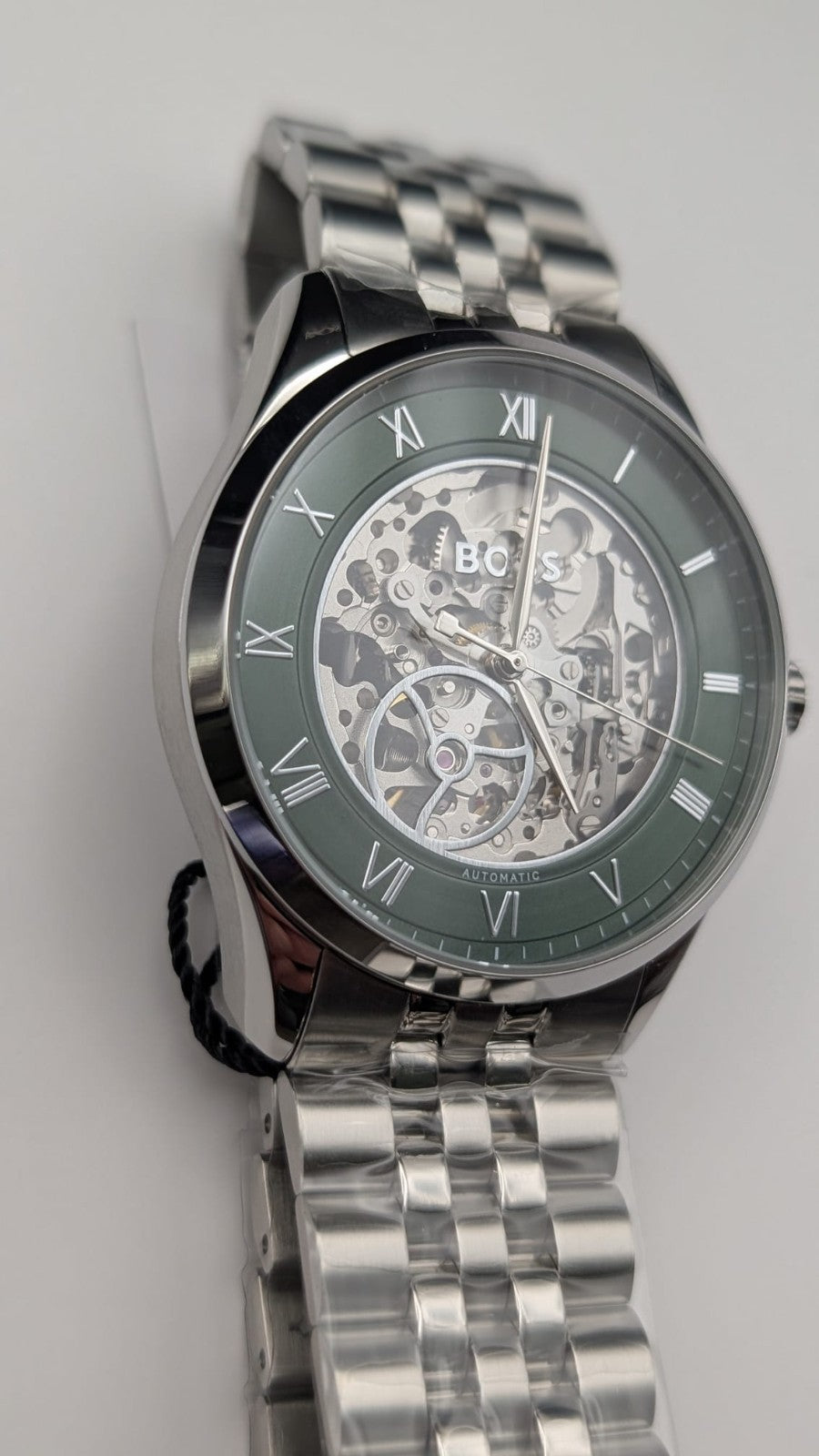 Hugo BOSS Principle 1514236 Skeleton Mens Watch Automatic 41mm Silver Green Dial