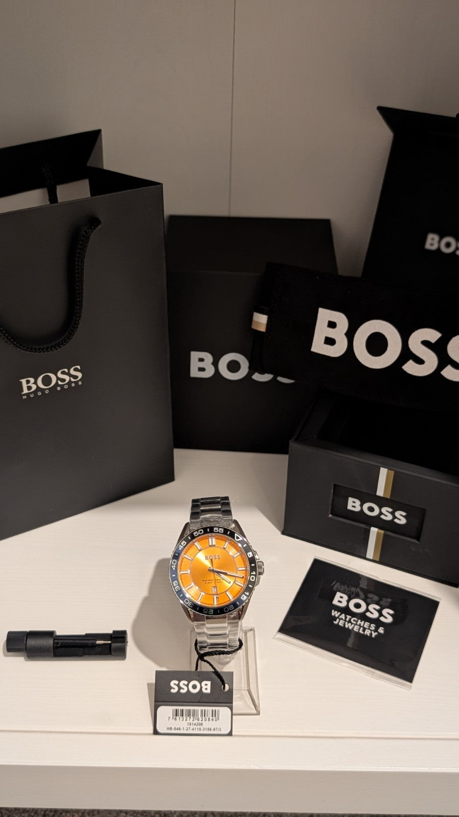 BOSS 1514206 Men's watch RUNNER 3H Collection Orange dial Blue And Black bezel 