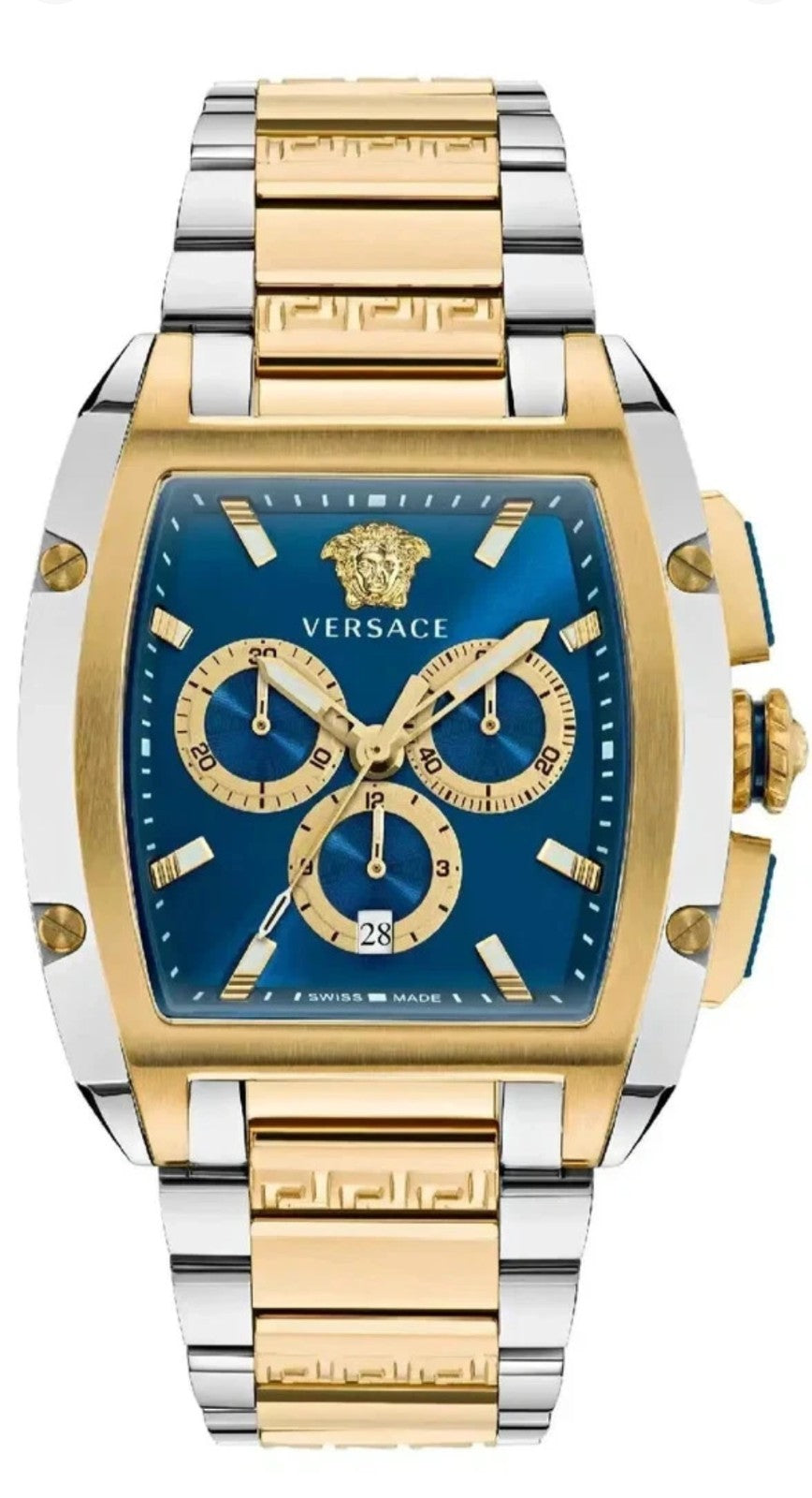 Versace Dominus Chronograph Quartz Blue Dial Two-Tone Men's Watch VE6H00723 NEW