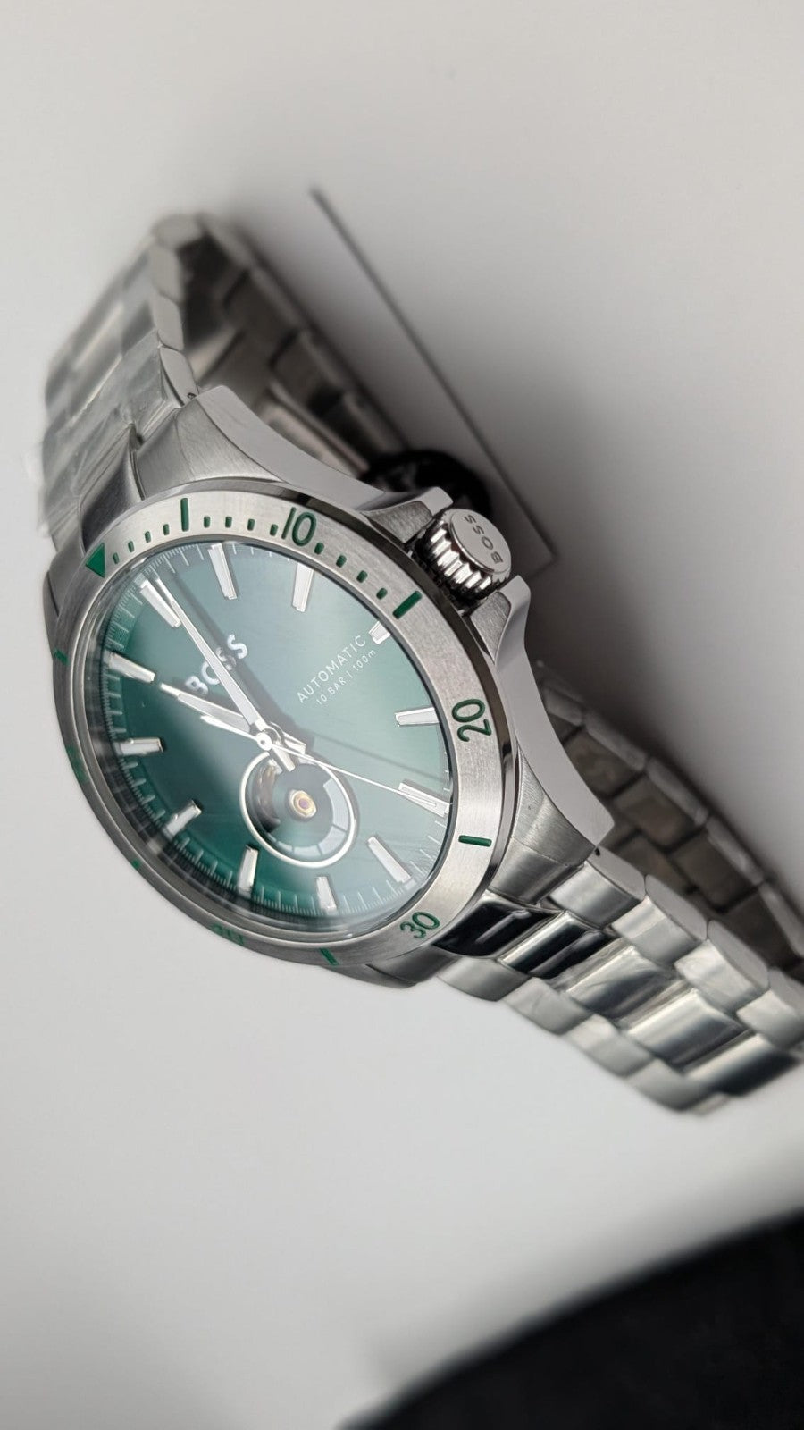 BOSS Troper 1514200 42mm Mens Watch Automatic S/Steel Silver With Green Dial 