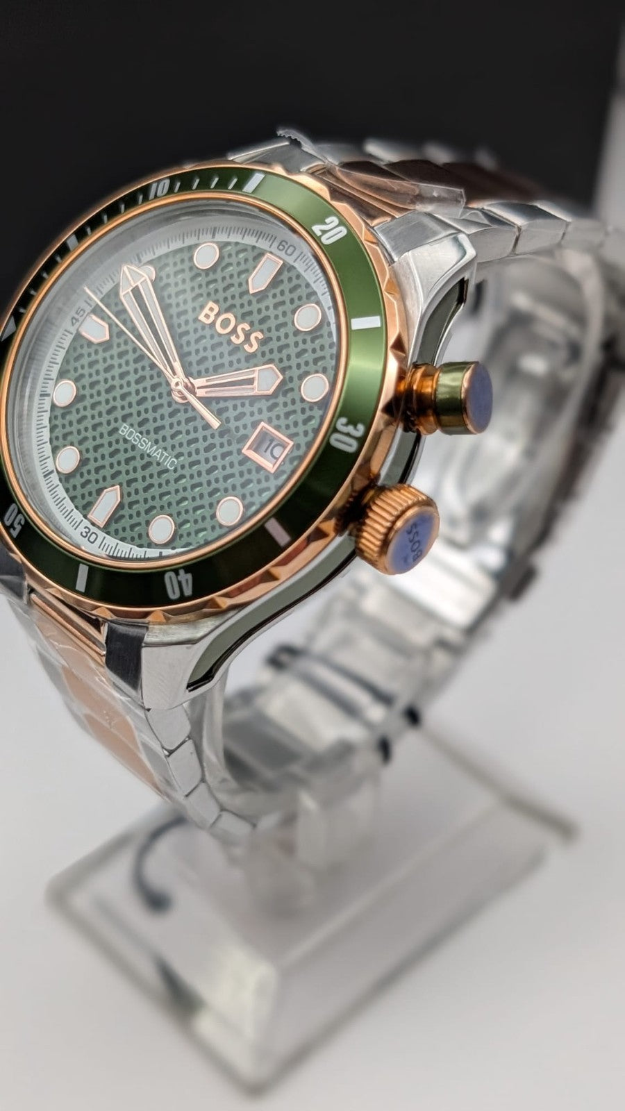 Hugo Boss Bossmatic 1514181 Mens Watch Automatic 42mm Two Tone  With Green Dial