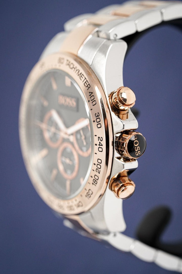 NEW BOSS MENS WATCH 1513339 STAINLESS CHRONO STEEL TWO TONE BRACELET WARRANTY