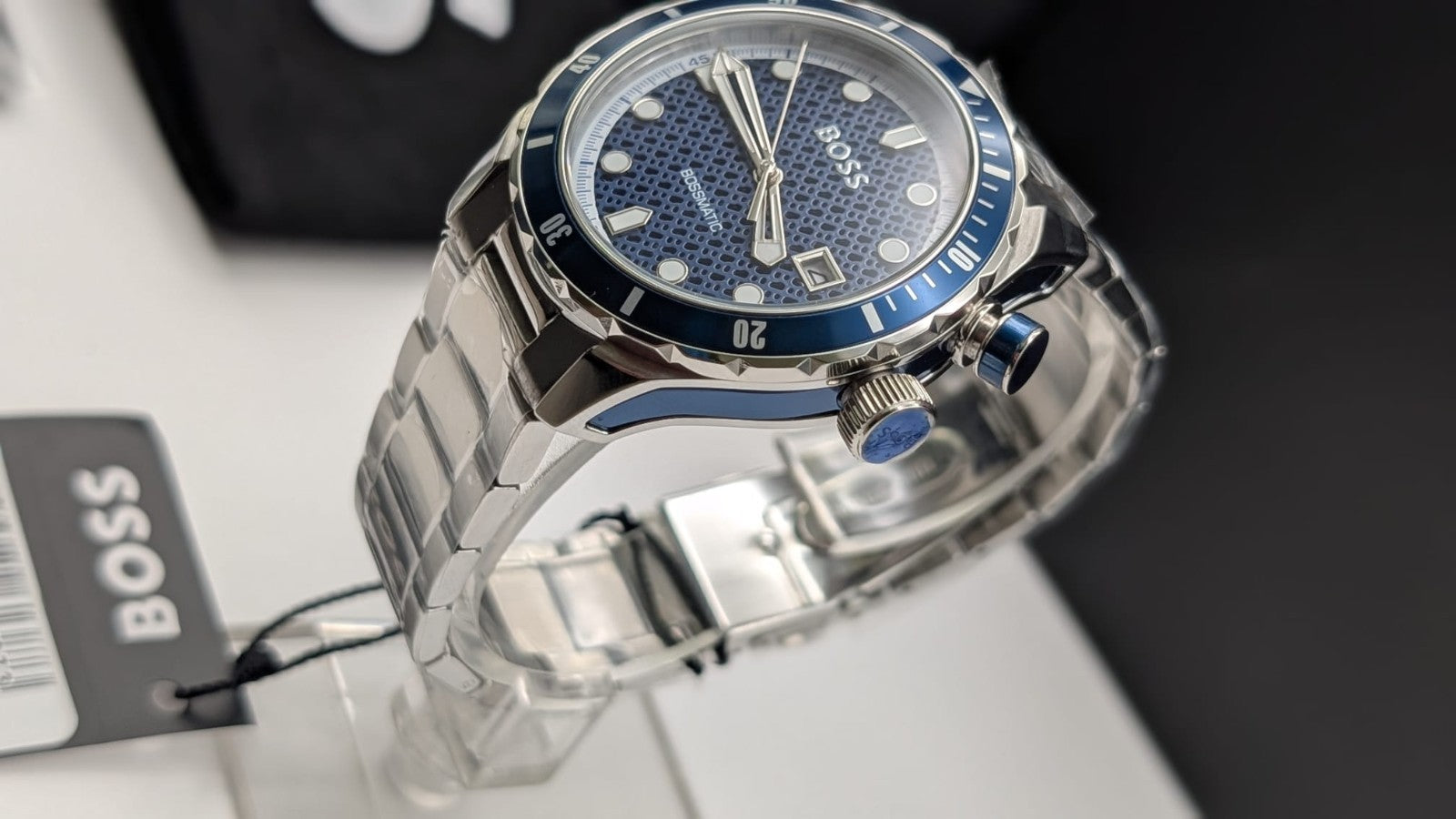 Hugo BOSS 1514177 Bossmatic 42mm Mens Watch Automatic Silver With Blue Dial New.