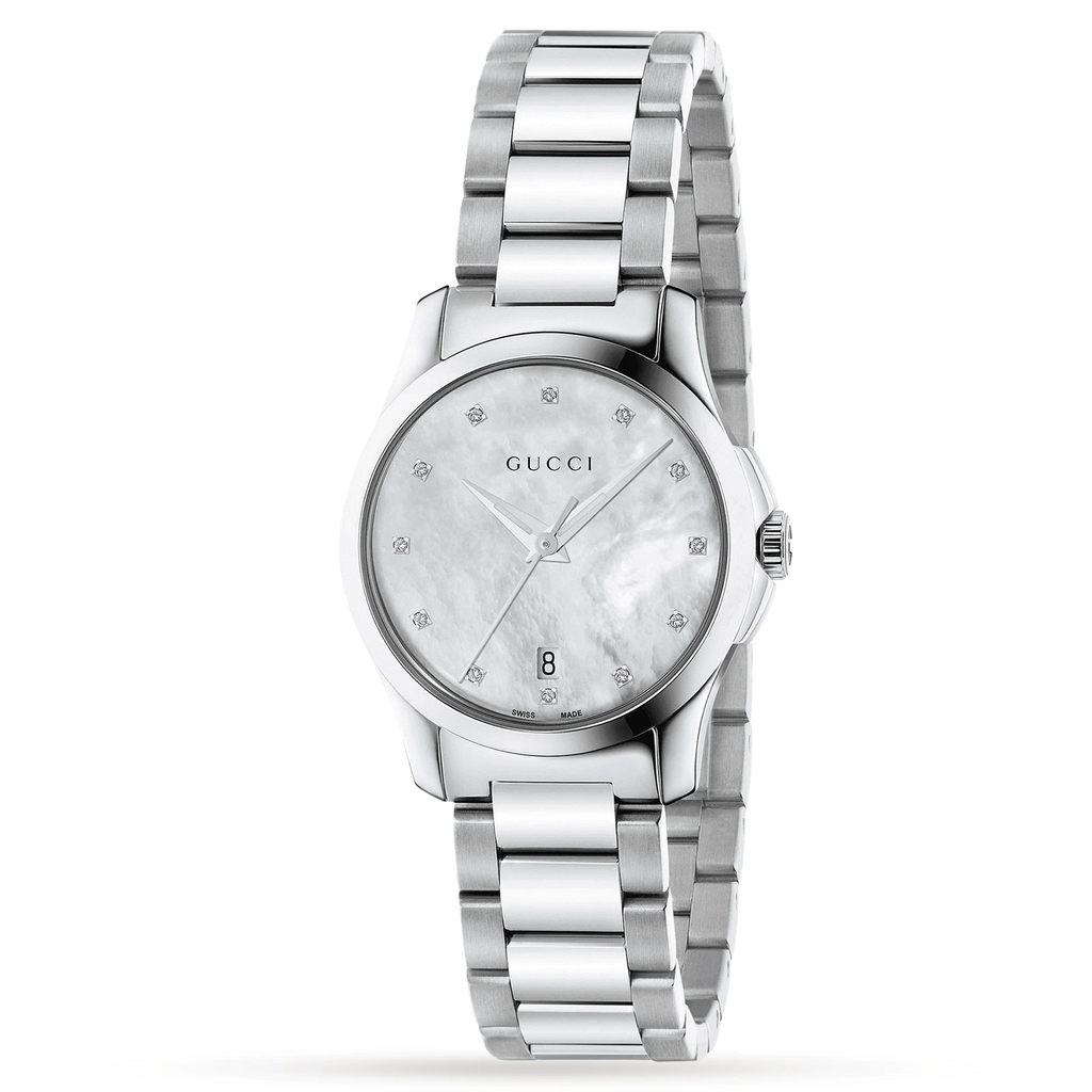 Gucci YA126542 G-Timeless 27mm Mother Of Pearl Stainless Chrono Watch 