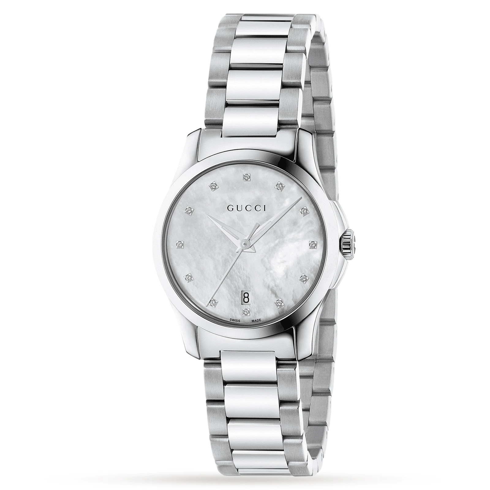 Gucci YA126542 G-Timeless 27mm Mother Of Pearl Stainless Chrono Watch 